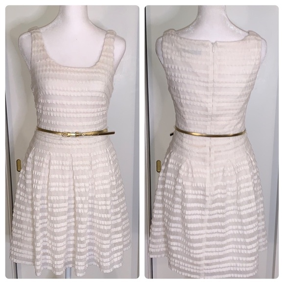 Guess White Fit and Flare Gold Belted Dress - Picture 1 of 10